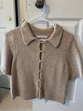 Abercrombie & Fitch Short-Sleeve Button Cardigan - Tan